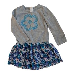 Gymboree Girls Gray Sweater Dress with Blue Floral Skirt Size 5
